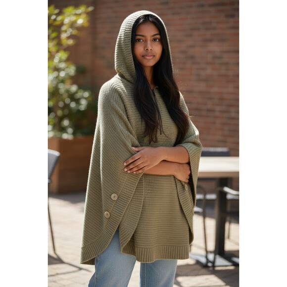 Oversized H&M Hooded Poncho Cape, Knit Zipper Detail, One Size Fits All - Picture 1 of 8